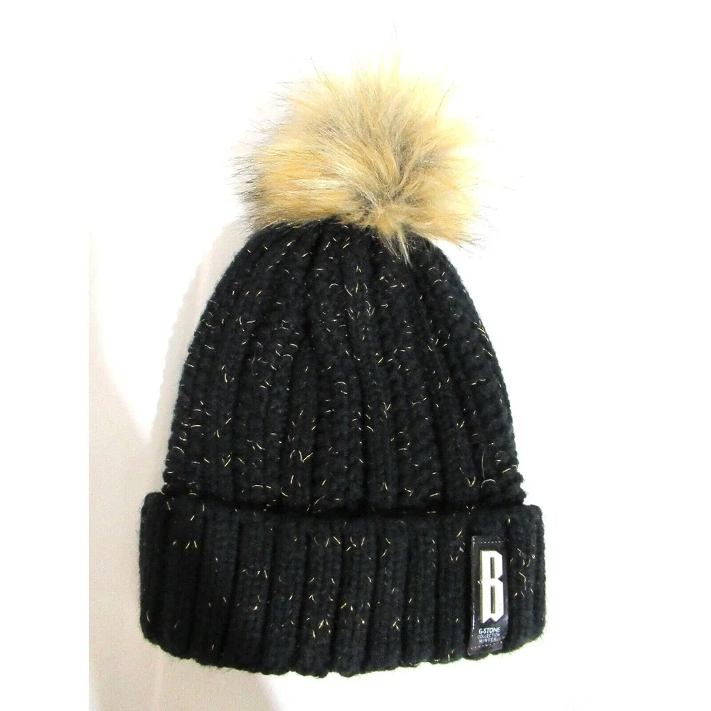Vintage B Sport G-Stone Collection Winter Black Knit Beanie With Fleece Lining‎